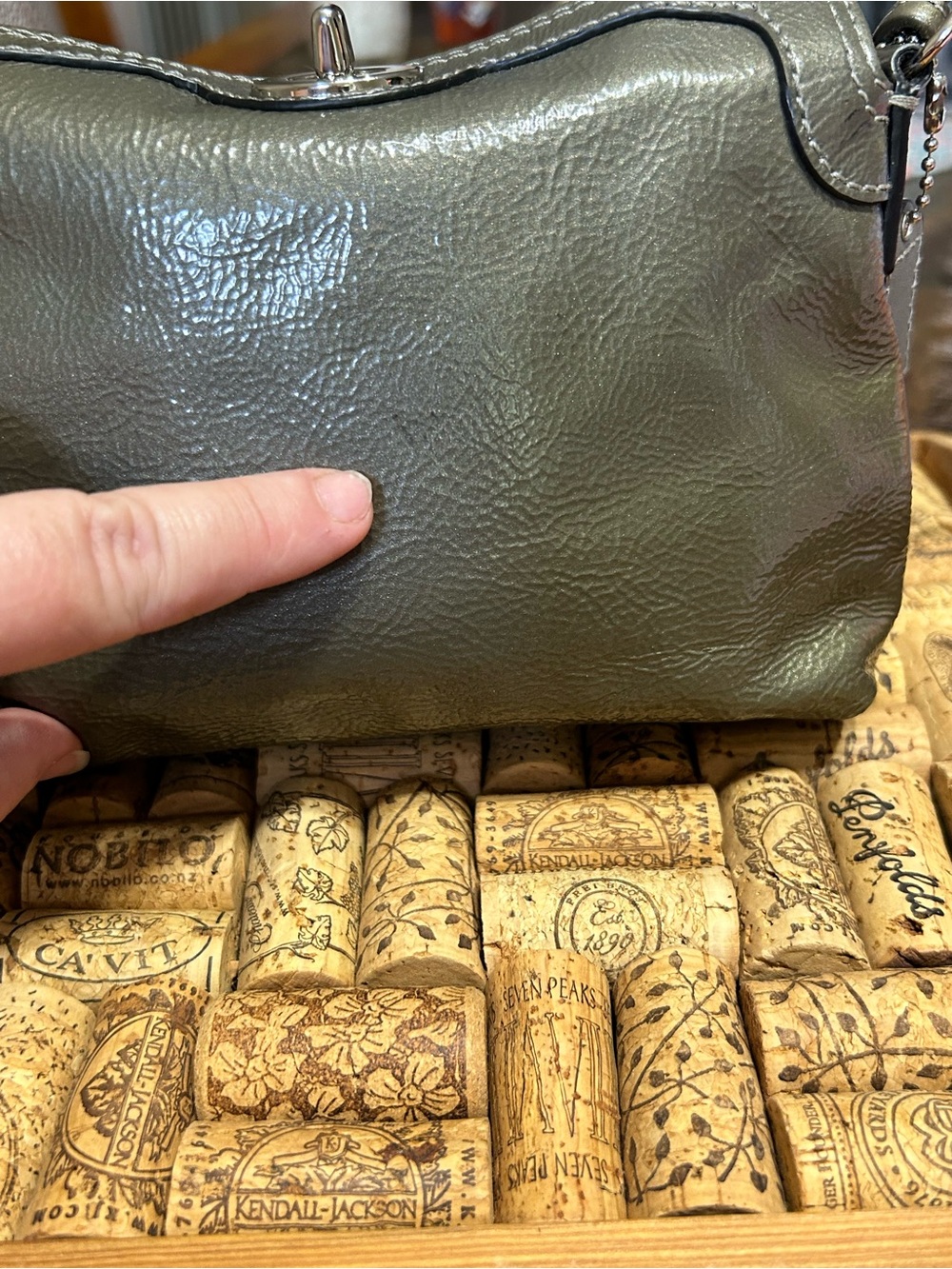 Coach Mini Metallic Olive Green Wristlet - Picture 10 of 16